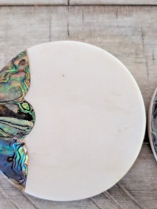Anthropologie 2 Marble Coasters Mother Of Pearl Abalone Shell Ramona Replacement - Picture 3 of 13